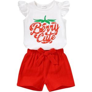 imageYOUNGER TREE Toddler Baby Girls Clothes Sunflower Tshirt  Bowknot Shorts with Cute Summer Girl Clothes SetRed