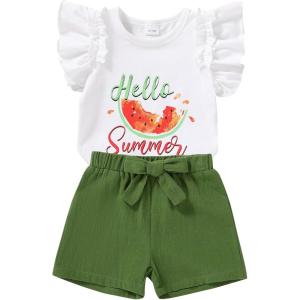 imageYOUNGER TREE Toddler Baby Girls Clothes Sunflower Tshirt  Bowknot Shorts with Cute Summer Girl Clothes SetWatermelon
