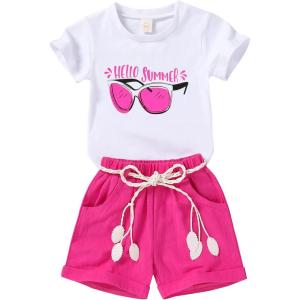 imageYOUNGER TREE Toddler Baby Girls Clothes Watermelon Tshirt  Linen Shorts with Belt Cute Summer Short SetSunglasses