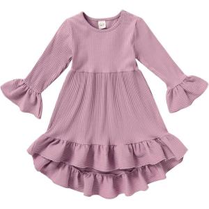 imageYOUNGER TREE Toddler Baby Girls Fall Clothing Solid Cotton Pit Irregular Skirt Winter Dress Long Sleeve Skirt OutfitsPurple