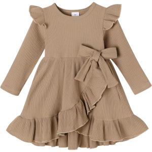 imageYOUNGER TREE Toddler Baby Girls Fall Clothing Solid Cotton Pit Irregular Skirt Winter Dress Long Sleeve Skirt OutfitsRufflebrown