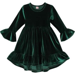 imageYOUNGER TREE Toddler Baby Girls Fall Clothing Solid Cotton Pit Irregular Skirt Winter Dress Long Sleeve Skirt OutfitsVelvet Green