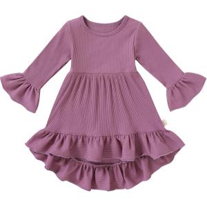 imageYOUNGER TREE Toddler Baby Girls Fall Clothing Solid Cotton Pit Irregular Skirt Winter Dress Long Sleeve Skirt OutfitsViolet