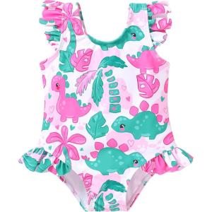 imageYOUNGER TREE Toddler Baby Girls Swimsuit Infant One Piece Bathing Suits Cute Dinosaur Beach Wear Sunsuit Ruffle SwimwearDinosaur  Leaf