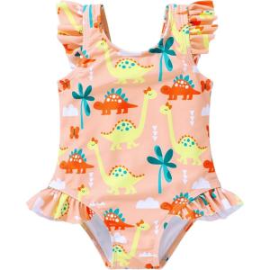 imageYOUNGER TREE Toddler Baby Girls Swimsuit Infant One Piece Bathing Suits Cute Dinosaur Beach Wear Sunsuit Ruffle SwimwearOrange  Dinosaur