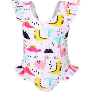 imageYOUNGER TREE Toddler Baby Girls Swimsuit Infant One Piece Bathing Suits Cute Dinosaur Beach Wear Sunsuit Ruffle SwimwearPaliddinosaur