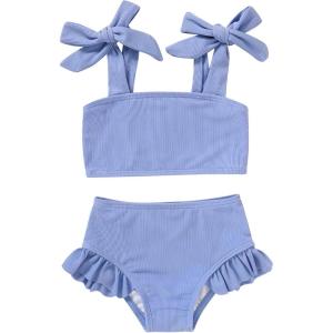 imageYOUNGER TREE Toddler Baby Girls Swimsuit Two Piece Solid Color Stripe Swimwear Summer Beach Bikini Bathing Suit 18M6TBlue