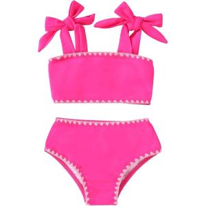 imageYOUNGER TREE Toddler Baby Girls Swimsuit Two Piece Solid Color Stripe Swimwear Summer Beach Bikini Bathing Suit 18M6TPink Bud