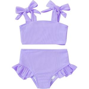 imageYOUNGER TREE Toddler Baby Girls Swimsuit Two Piece Solid Color Stripe Swimwear Summer Beach Bikini Bathing Suit 18M6TPurple