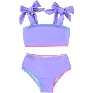 imageYOUNGER TREE Toddler Baby Girls Swimsuit Two Piece Solid Color Stripe Swimwear Summer Beach Bikini Bathing Suit 18M6TPurpue Bud