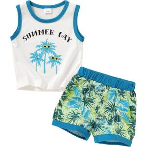 imageYOUNGER TREE Toddler Baby boy summer clothes Beaches Love Me Sleeveless Vest TopsShorts Kid Casual outfitsSummer Day