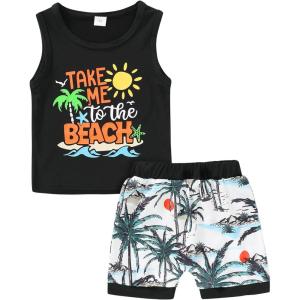 imageYOUNGER TREE Toddler Baby boy summer clothes Beaches Love Me Sleeveless Vest TopsShorts Kid Casual outfitsTake Me to the Beach