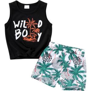 imageYOUNGER TREE Toddler Baby boy summer clothes Beaches Love Me Sleeveless Vest TopsShorts Kid Casual outfitsWild Boy