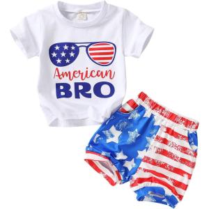 imageYOUNGER TREE Toddler Boy Clothes 4th of July Independence Day Tshirt American Flag Summer Shorts Set Little Kid 12M5TAmerican Bro