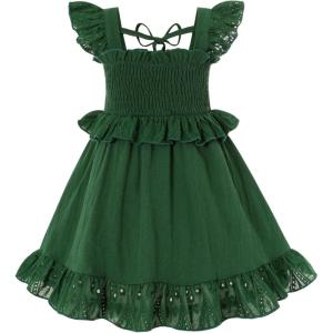 imageYOUNGER TREE Toddler Dress Baby Girls Cotton Ruffle Sleeveless Summer Dresses Kids Boho Beach Casual SundressBlackish Green