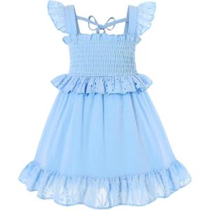 imageYOUNGER TREE Toddler Dress Baby Girls Cotton Ruffle Sleeveless Summer Dresses Kids Boho Beach Casual SundressBlue