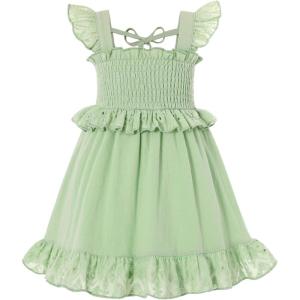 imageYOUNGER TREE Toddler Dress Baby Girls Cotton Ruffle Sleeveless Summer Dresses Kids Boho Beach Casual SundressGreen