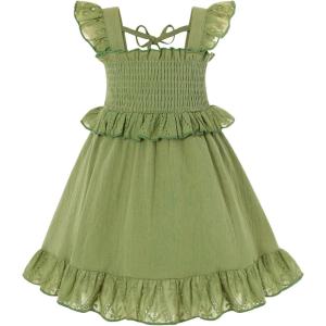 imageYOUNGER TREE Toddler Dress Baby Girls Cotton Ruffle Sleeveless Summer Dresses Kids Boho Beach Casual SundressLight Green