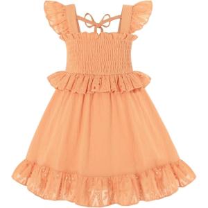 imageYOUNGER TREE Toddler Dress Baby Girls Cotton Ruffle Sleeveless Summer Dresses Kids Boho Beach Casual SundressLight Orange
