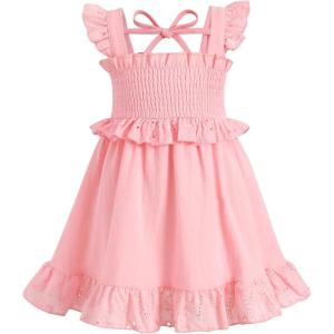 imageYOUNGER TREE Toddler Dress Baby Girls Cotton Ruffle Sleeveless Summer Dresses Kids Boho Beach Casual SundressLight Pink