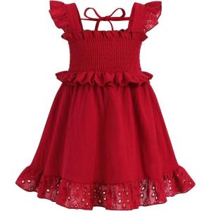 imageYOUNGER TREE Toddler Dress Baby Girls Cotton Ruffle Sleeveless Summer Dresses Kids Boho Beach Casual SundressRed