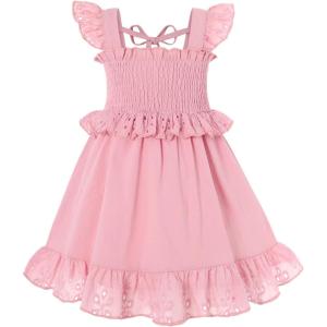 imageYOUNGER TREE Toddler Dress Baby Girls Cotton Ruffle Sleeveless Summer Dresses Kids Boho Beach Casual SundressSoft Pink