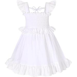 imageYOUNGER TREE Toddler Dress Baby Girls Cotton Ruffle Sleeveless Summer Dresses Kids Boho Beach Casual SundressWhite