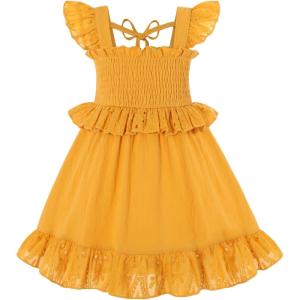 imageYOUNGER TREE Toddler Dress Baby Girls Cotton Ruffle Sleeveless Summer Dresses Kids Boho Beach Casual SundressYellow