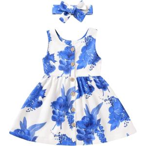 imageYOUNGER TREE Toddler Dresses Lemon Baby Girls Pineapple Fruit Dress Outfit Summer Girl Dress Spring SundressBlue Floral
