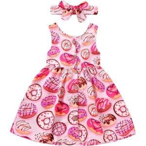 imageYOUNGER TREE Toddler Dresses Lemon Baby Girls Pineapple Fruit Dress Outfit Summer Girl Dress Spring SundressDonuts