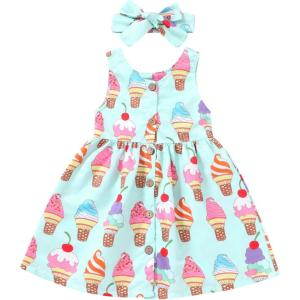 imageYOUNGER TREE Toddler Dresses Lemon Baby Girls Pineapple Fruit Dress Outfit Summer Girl Dress Spring SundressIce Cream