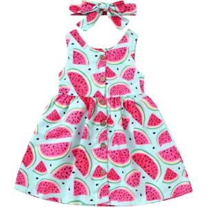 imageYOUNGER TREE Toddler Dresses Lemon Baby Girls Pineapple Fruit Dress Outfit Summer Girl Dress Spring SundressWatermelon