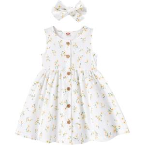imageYOUNGER TREE Toddler Dresses Lemon Baby Girls Pineapple Fruit Dress Outfit Summer Girl Dress Spring SundressWhite Yellow Floral