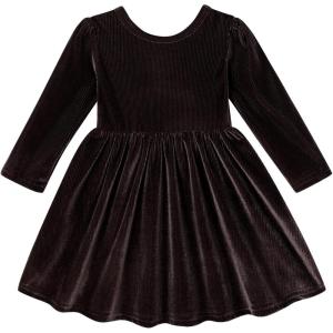 imageYOUNGER TREE Toddler Fall Dress Girl Winter Clothes Long Sleeve Velvet Dresses Princess Party OutfitsBlack Brown