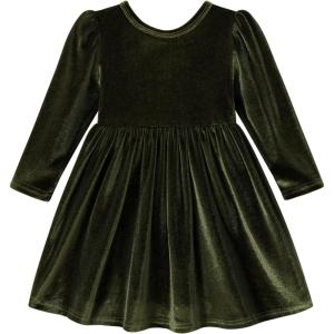 imageYOUNGER TREE Toddler Fall Dress Girl Winter Clothes Long Sleeve Velvet Dresses Princess Party OutfitsDeep Green Dress