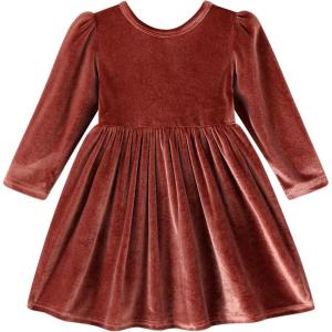 imageYOUNGER TREE Toddler Fall Dress Girl Winter Clothes Long Sleeve Velvet Dresses Princess Party OutfitsDeep Pink Dress