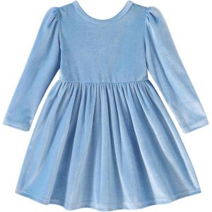 imageYOUNGER TREE Toddler Fall Dress Girl Winter Clothes Long Sleeve Velvet Dresses Princess Party OutfitsLight Blue