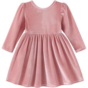 imageYOUNGER TREE Toddler Fall Dress Girl Winter Clothes Long Sleeve Velvet Dresses Princess Party OutfitsLight Pink