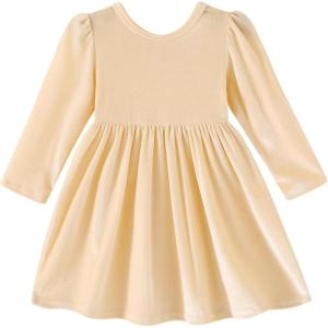 imageYOUNGER TREE Toddler Fall Dress Girl Winter Clothes Long Sleeve Velvet Dresses Princess Party OutfitsWhite