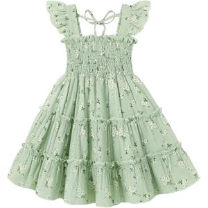 imageYOUNGER TREE Toddler Girl Dress Baby Girls Summer Clothes Ruffle Sleeve Floral Smock Beach Boho Dresses SundressGreen Dress White Floral