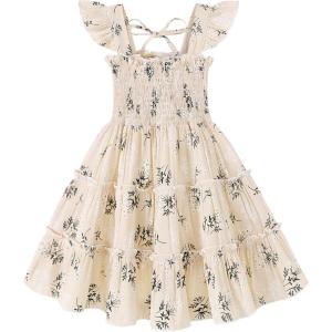 imageYOUNGER TREE Toddler Girl Dress Baby Girls Summer Clothes Ruffle Sleeve Floral Smock Beach Boho Dresses SundressKhaki Floral