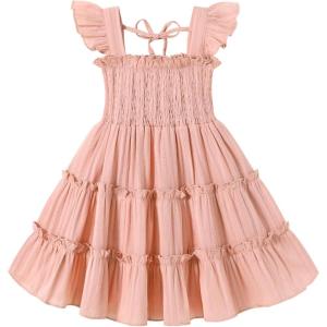 imageYOUNGER TREE Toddler Girl Dress Baby Girls Summer Clothes Ruffle Sleeve Floral Smock Beach Boho Dresses SundressPink