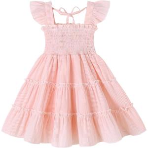 imageYOUNGER TREE Toddler Girl Dress Baby Girls Summer Clothes Ruffle Sleeve Floral Smock Beach Boho Dresses SundressPink Stripe