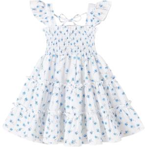 imageYOUNGER TREE Toddler Girl Dress Baby Girls Summer Clothes Ruffle Sleeve Floral Smock Beach Boho Dresses SundressWhite Dress Blue Floral