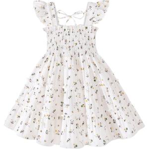 imageYOUNGER TREE Toddler Girl Dress Baby Girls Summer Clothes Ruffle Sleeve Floral Smock Beach Boho Dresses SundressWhite Little Floral