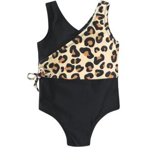imageYOUNGER TREE Toddler Girl One Piece Swimsuit Color Block Stripe Swimwear Summer Beach Bathing Suit 12M5TBlack Leopard