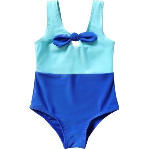 imageYOUNGER TREE Toddler Girl One Piece Swimsuit Color Block Stripe Swimwear Summer Beach Bathing Suit 12M5TBlue Color Blockbowknot