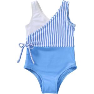 imageYOUNGER TREE Toddler Girl One Piece Swimsuit Color Block Stripe Swimwear Summer Beach Bathing Suit 12M5TBlue Stripe