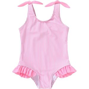 imageYOUNGER TREE Toddler Girl One Piece Swimsuit Color Block Stripe Swimwear Summer Beach Bathing Suit 12M5TBowknotpink Stripes