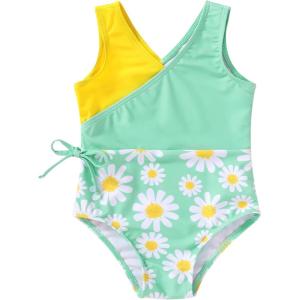 imageYOUNGER TREE Toddler Girl One Piece Swimsuit Color Block Stripe Swimwear Summer Beach Bathing Suit 12M5TBrilliant Daisies